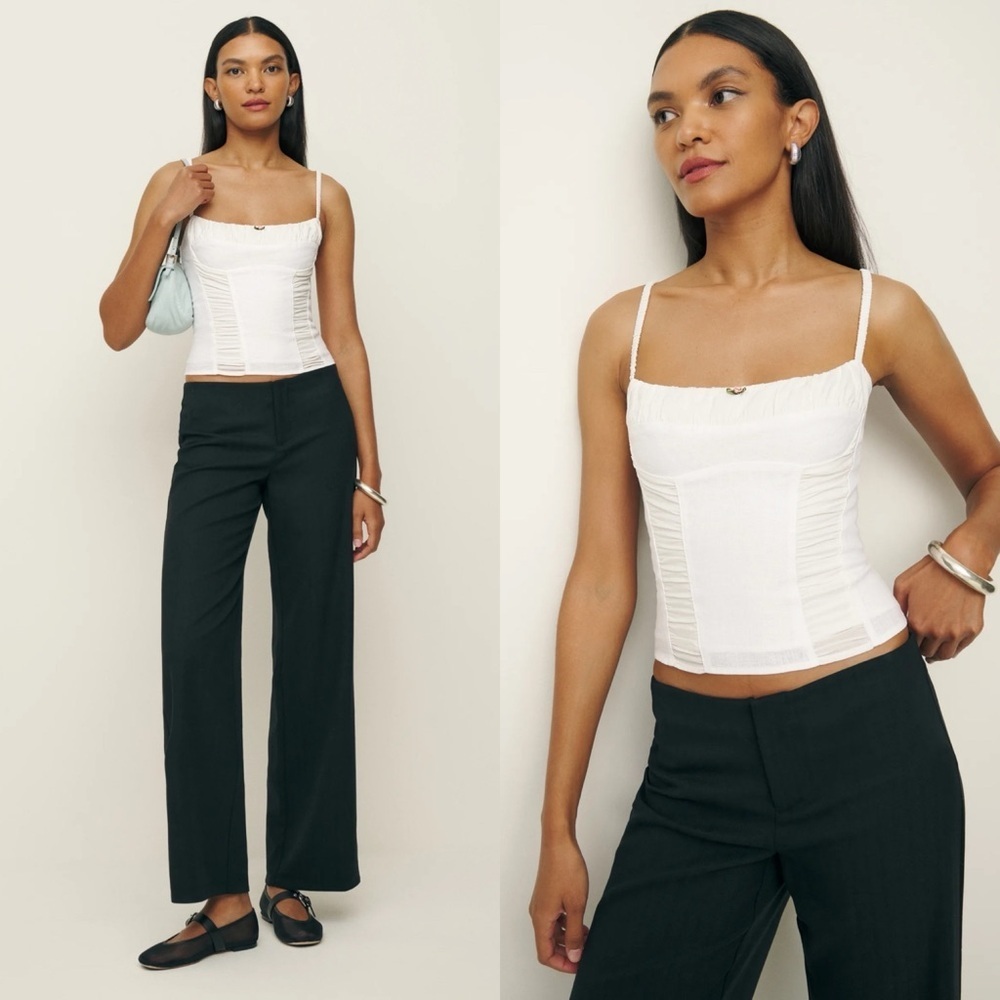 NWT Reformation Emery Linen Top White Size 6 $168 - Rosette Tank Top Square Neck